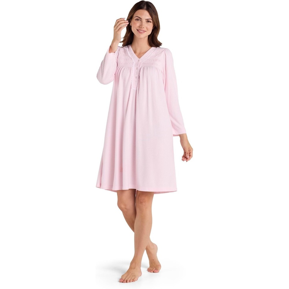 Miss Elaine Women's Lace Trim Shirred Nightgown Pink Size‎ XL NEW